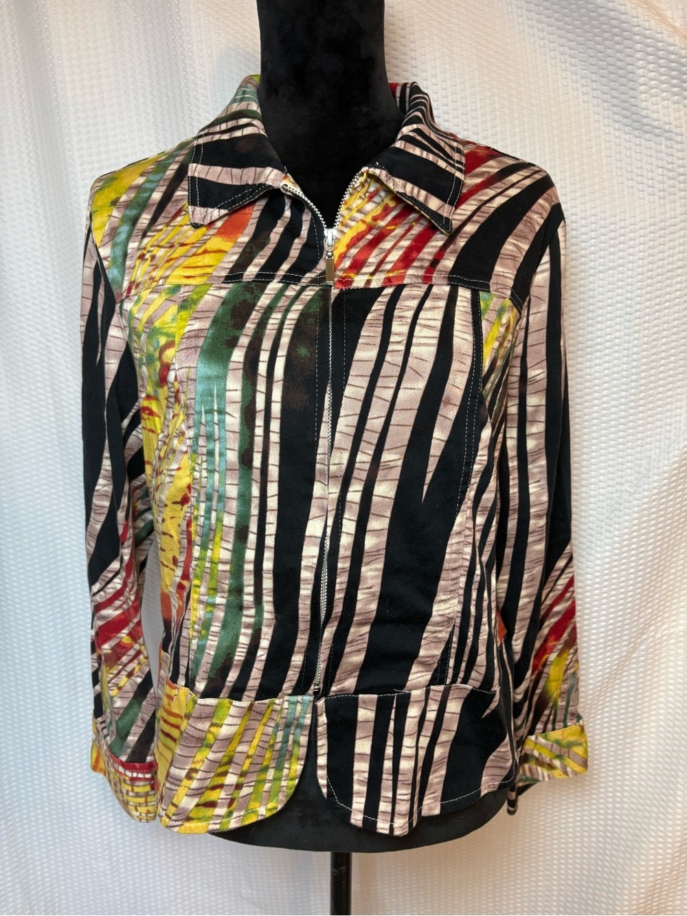 Drapers & Damon’s Bold Colorful Safari Zebra Print Jacket Zip Front Petite L
